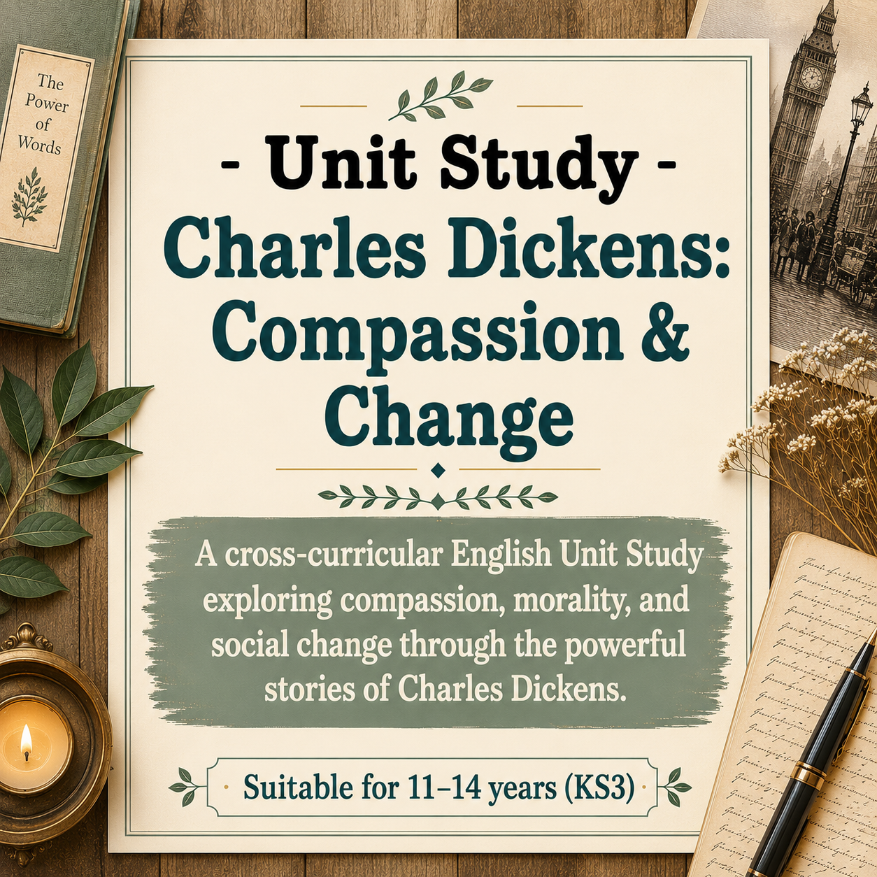 Charles Dickens: Stories of Compassion & Change | Independent Unit Study for Ages 11–14 (KS3) | Six-Lesson Collection with over 30 Additional Cross-Curricular and Extension Tasks