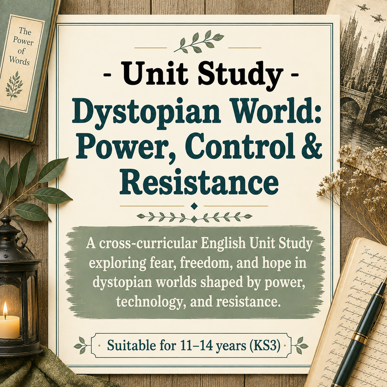 Dystopian Worlds: Power, Control & Resistance | Independent Unit Study for Ages 11–14 (KS3) | Six-Lesson Collection with over 30 Additional Cross-Curricular and Extension Tasks