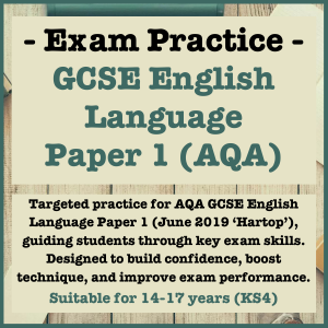 AQA GCSE English Language Paper 1 exam practice resource from the June 2019 Hartop paper, ideal for home education.
