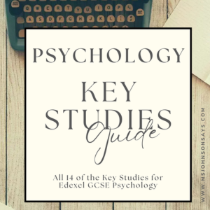Front cover of a GCSE Psychology Key Studies Revision Guide featuring a vintage style background and clean typography, designed for Edexcel students and teachers.