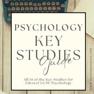 Front cover of a GCSE Psychology Key Studies Revision Guide featuring a vintage style background and clean typography, designed for Edexcel students and teachers.