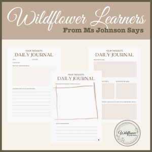 Printable daily nature journal pages with prompts for date, weather, observations, and favourite part of nature walk